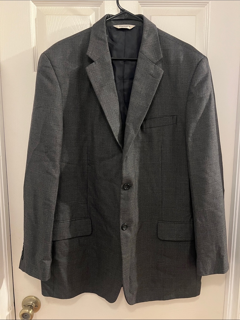 Pronto Uomo Classic Men's 100% Wool Gray Windowpane Blazer, 44 Long